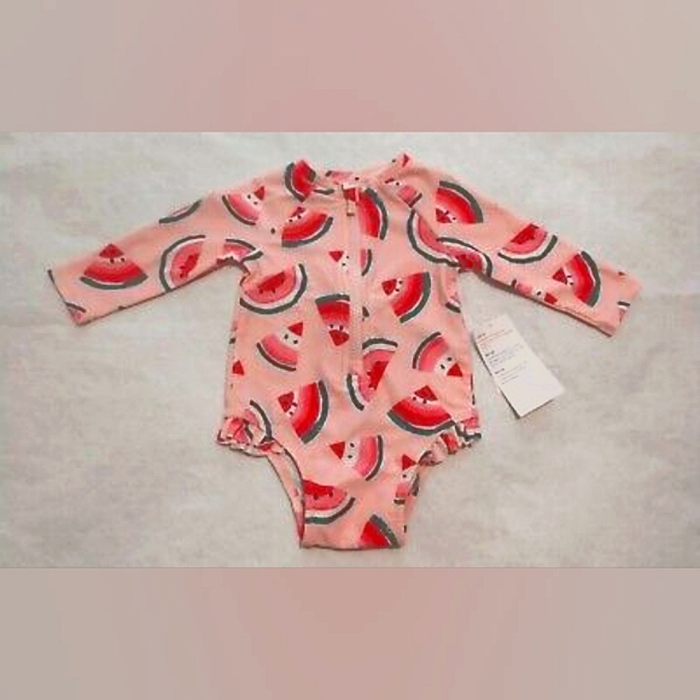 NEW Old Navy Rashguard 18 m Baby Girl Summer Watermelon Pink Long Sleeve